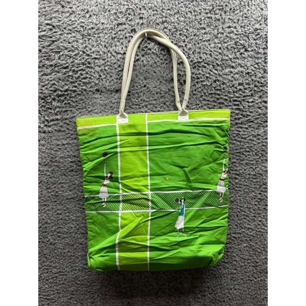 Bluestem Women's Tennis All Over Print Cotton Linen Tote Bag Green 15.5 x 16
